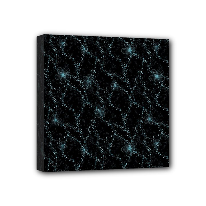 Turquoise Abstract Flowers With Splashes On A Dark Background  Abstract Print Mini Canvas 4  x 4  (Stretched)
