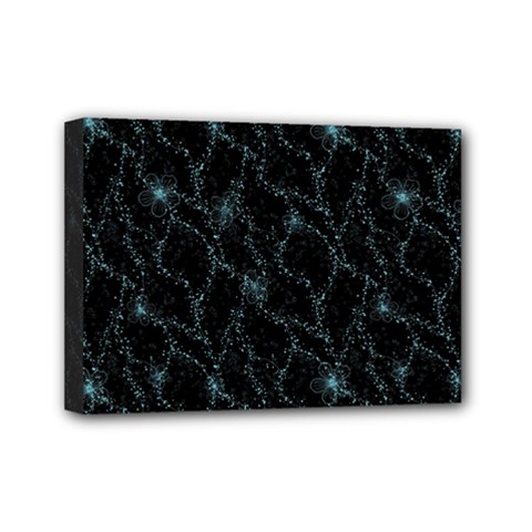 Turquoise Abstract Flowers With Splashes On A Dark Background  Abstract Print Mini Canvas 7  X 5  (stretched) by SychEva