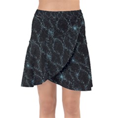 Turquoise Abstract Flowers With Splashes On A Dark Background  Abstract Print Wrap Front Skirt by SychEva