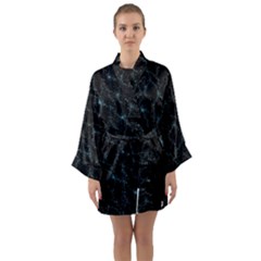 Turquoise Abstract Flowers With Splashes On A Dark Background  Abstract Print Long Sleeve Satin Kimono by SychEva