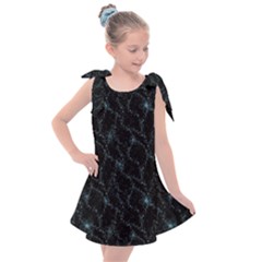 Turquoise Abstract Flowers With Splashes On A Dark Background  Abstract Print Kids  Tie Up Tunic Dress by SychEva