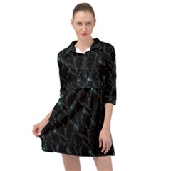 Turquoise Abstract Flowers With Splashes On A Dark Background  Abstract Print Mini Skater Shirt Dress by SychEva