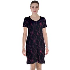 Pink Abstract Flowers With Splashes On A Dark Background  Abstract Print Short Sleeve Nightdress by SychEva