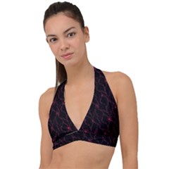 Pink Abstract Flowers With Splashes On A Dark Background  Abstract Print Halter Plunge Bikini Top