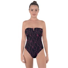 Pink Abstract Flowers With Splashes On A Dark Background  Abstract Print Tie Back One Piece Swimsuit by SychEva