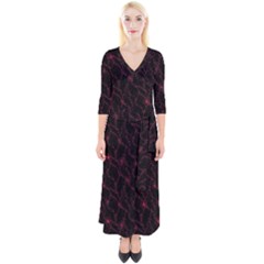 Pink Abstract Flowers With Splashes On A Dark Background  Abstract Print Quarter Sleeve Wrap Maxi Dress by SychEva