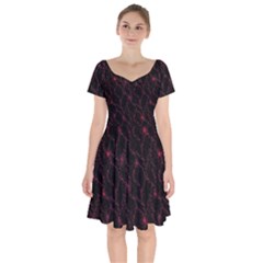 Pink Abstract Flowers With Splashes On A Dark Background  Abstract Print Short Sleeve Bardot Dress by SychEva