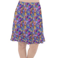 Multicolored Circles And Spots Fishtail Chiffon Skirt by SychEva