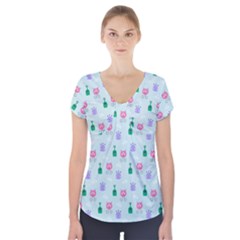 Funny Monsters Aliens Short Sleeve Front Detail Top by SychEva