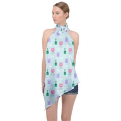 Funny Monsters Aliens Halter Asymmetric Satin Top by SychEva