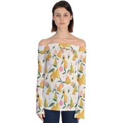 Yellow Juicy Pears And Apricots Off Shoulder Long Sleeve Top by SychEva