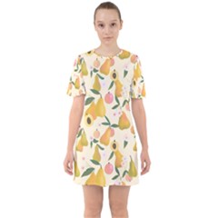 Yellow Juicy Pears And Apricots Sixties Short Sleeve Mini Dress by SychEva