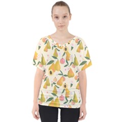 Yellow Juicy Pears And Apricots V-neck Dolman Drape Top by SychEva