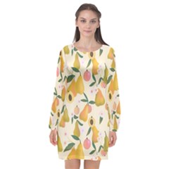 Yellow Juicy Pears And Apricots Long Sleeve Chiffon Shift Dress  by SychEva