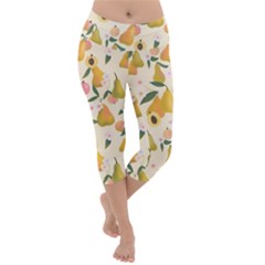 Yellow Juicy Pears And Apricots Lightweight Velour Capri Yoga Leggings by SychEva