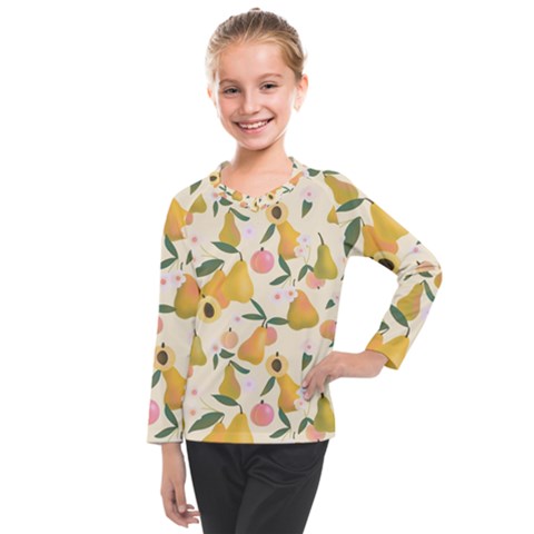 Yellow Juicy Pears And Apricots Kids  Long Mesh Tee by SychEva