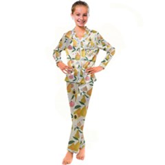 Yellow Juicy Pears And Apricots Kid s Satin Long Sleeve Pajamas Set by SychEva