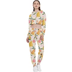 Yellow Juicy Pears And Apricots Cropped Zip Up Lounge Set by SychEva