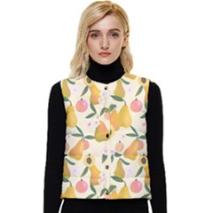 Yellow Juicy Pears And Apricots Women s Short Button Up Puffer Vest