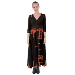 Red And Black Abstract Grunge Print Button Up Maxi Dress