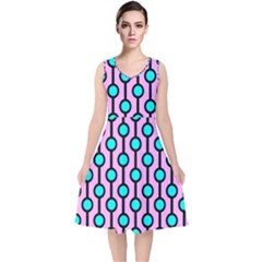 A Chain Of Blue Circles V-neck Midi Sleeveless Dress  by SychEva