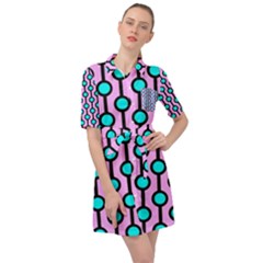 A Chain Of Blue Circles Belted Shirt Dress by SychEva