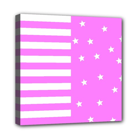 Saturated Pink Lines And Stars Pattern, Geometric Theme Mini Canvas 8  X 8  (stretched) by Casemiro
