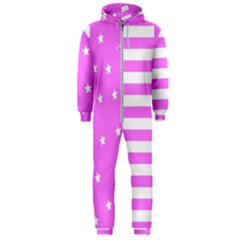 Saturated Pink Lines And Stars Pattern, Geometric Theme Hooded Jumpsuit (men)  by Casemiro