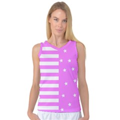 Saturated Pink Lines And Stars Pattern, Geometric Theme Women s Basketball Tank Top by Casemiro