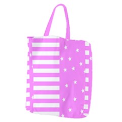 Saturated Pink Lines And Stars Pattern, Geometric Theme Giant Grocery Tote