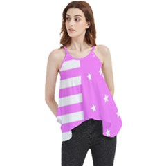 Saturated Pink Lines And Stars Pattern, Geometric Theme Flowy Camisole Tank Top by Casemiro