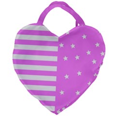 Saturated Pink Lines And Stars Pattern, Geometric Theme Giant Heart Shaped Tote by Casemiro