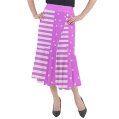 Saturated Pink Lines And Stars Pattern, Geometric Theme Midi Mermaid Skirt by Casemiro
