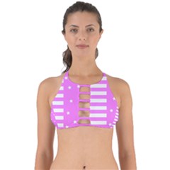 Saturated Pink Lines And Stars Pattern, Geometric Theme Perfectly Cut Out Bikini Top