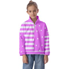 Saturated Pink Lines And Stars Pattern, Geometric Theme Kids  Half Zip Hoodie by Casemiro