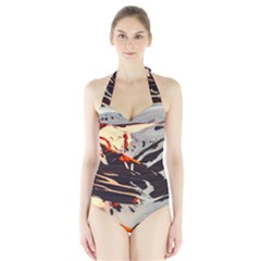 Iceland-landscape-mountains-snow Halter Swimsuit by Amaryn4rt
