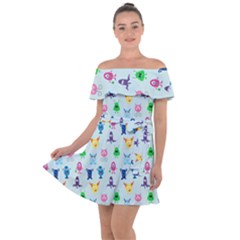 Funny Monsters Off Shoulder Velour Dress by SychEva