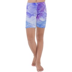 Purple And Blue Alcohol Ink  Kids  Lightweight Velour Capri Yoga Leggings by Dazzleway