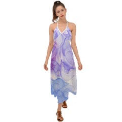 Purple And Blue Alcohol Ink  Halter Tie Back Dress 