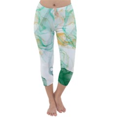 Green And Orange Alcohol Ink Capri Winter Leggings  by Dazzleway