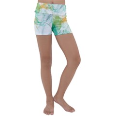 Green And Orange Alcohol Ink Kids  Lightweight Velour Yoga Shorts by Dazzleway
