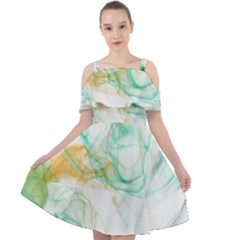 Green And Orange Alcohol Ink Cut Out Shoulders Chiffon Dress by Dazzleway