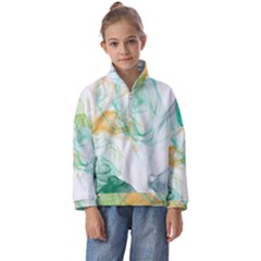 Green And Orange Alcohol Ink Kids  Half Zip Hoodie by Dazzleway