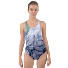 Blue Alcohol Ink Cut-out Back One Piece Swimsuit by Dazzleway