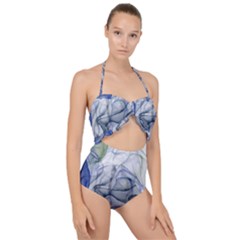 Blue Alcohol Ink Scallop Top Cut Out Swimsuit by Dazzleway