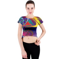 Colorful Rainbow Modern Paint Pattern 13 Crew Neck Crop Top