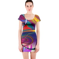 Colorful Rainbow Modern Paint Pattern 13 Short Sleeve Bodycon Dress