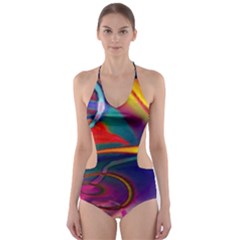 Colorful Rainbow Modern Paint Pattern 13 Cut-Out One Piece Swimsuit