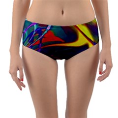 Colorful Rainbow Modern Paint Pattern 13 Reversible Mid-Waist Bikini Bottoms