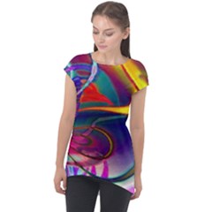 Colorful Rainbow Modern Paint Pattern 13 Cap Sleeve High Low Top